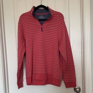 Vineyard Vines Men's Reddish/Pink Striped Zip-Up Sweater